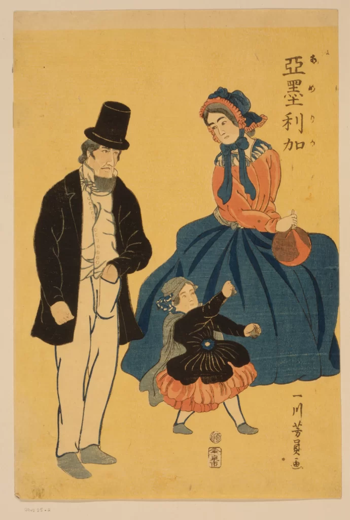 Traditional Japanese Art Family Historical Clothing Cultural Depiction Woodblock Print
