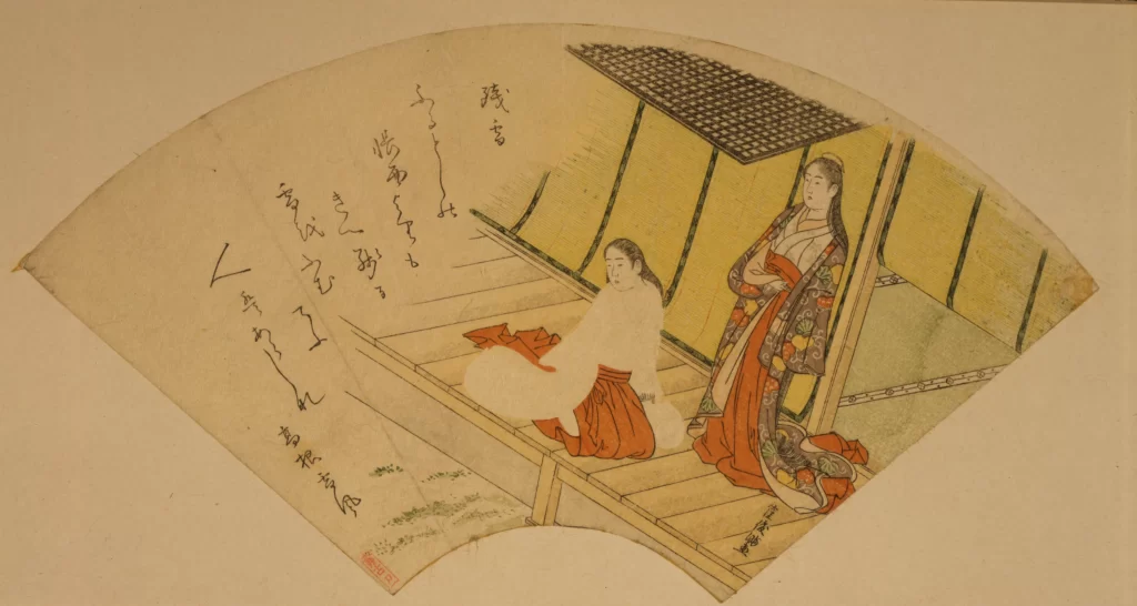 Traditional Japanese Art Fan Painting Historical Scene Cultural Depiction Elegant Attire