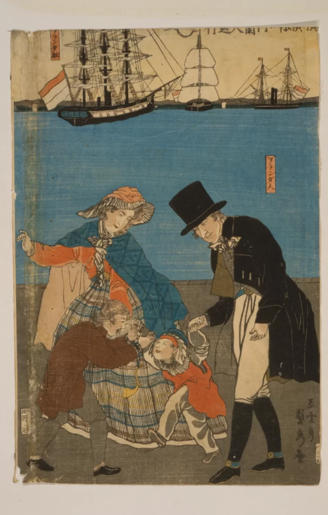 Traditional Japanese Art Foreigners Ships Family Cultural Exchange