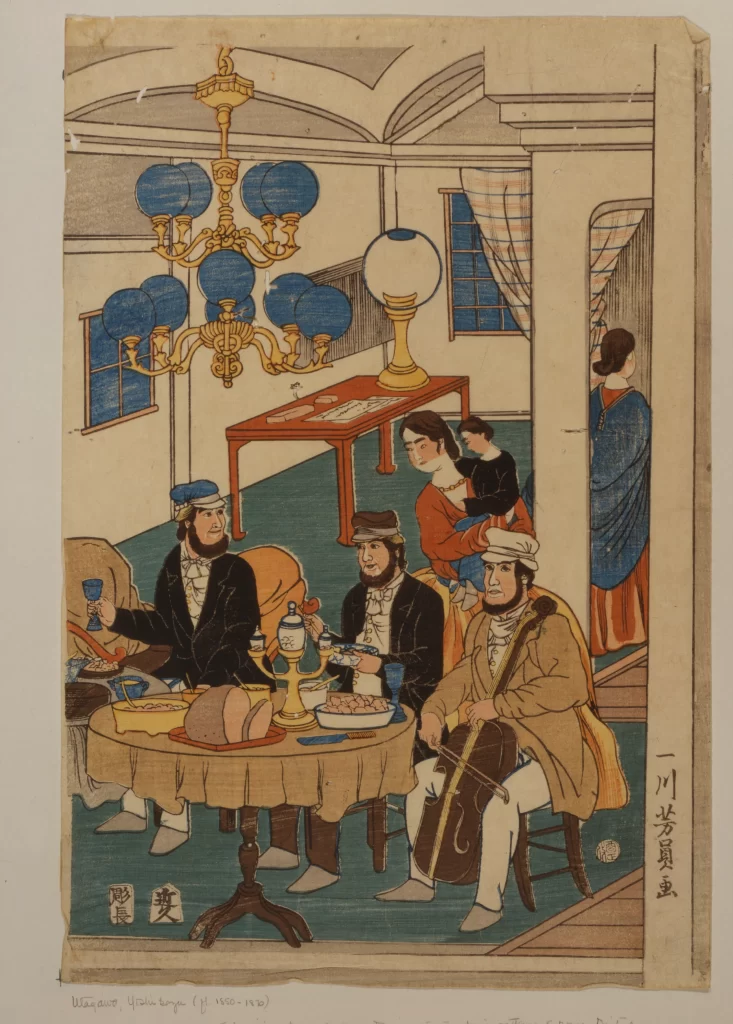 Traditional Japanese Art Historical Scene Cultural Depiction Ukiyo-e Indoor Gathering