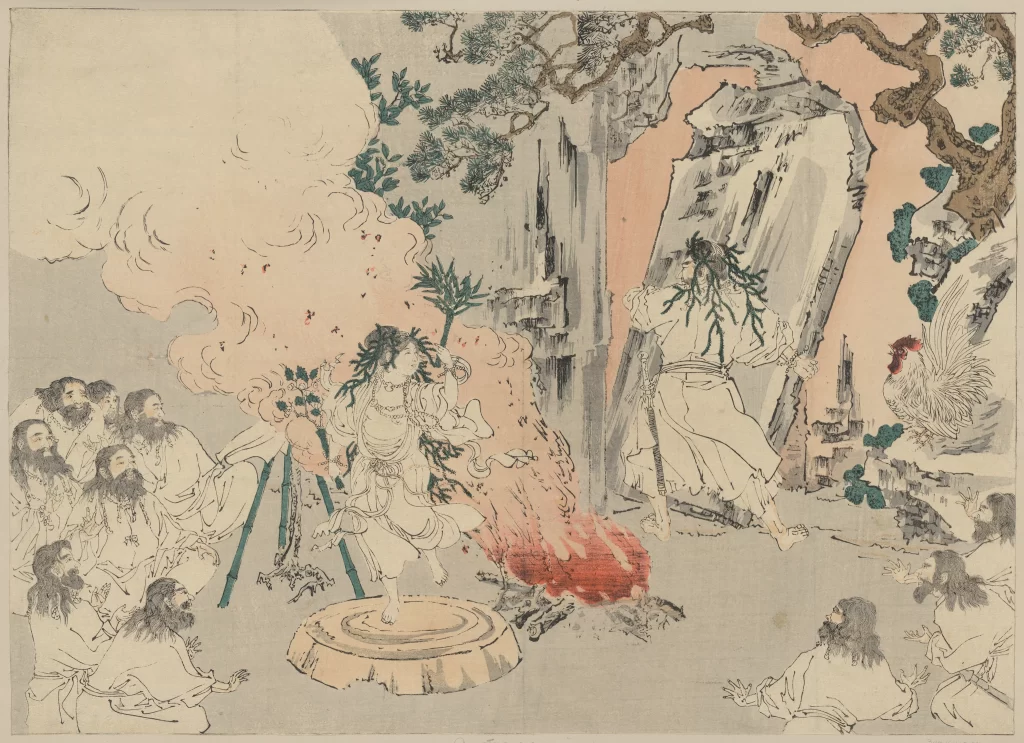 Traditional Japanese Art Historical Scene Cultural Ritual Monochrome Dynamic Composition
