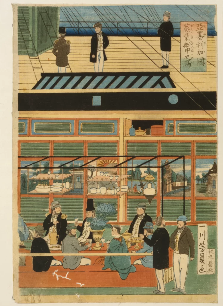 Traditional Japanese Art Historical Scene Cultural Setting Foreign Visitors Tea Ceremony Edo Period
