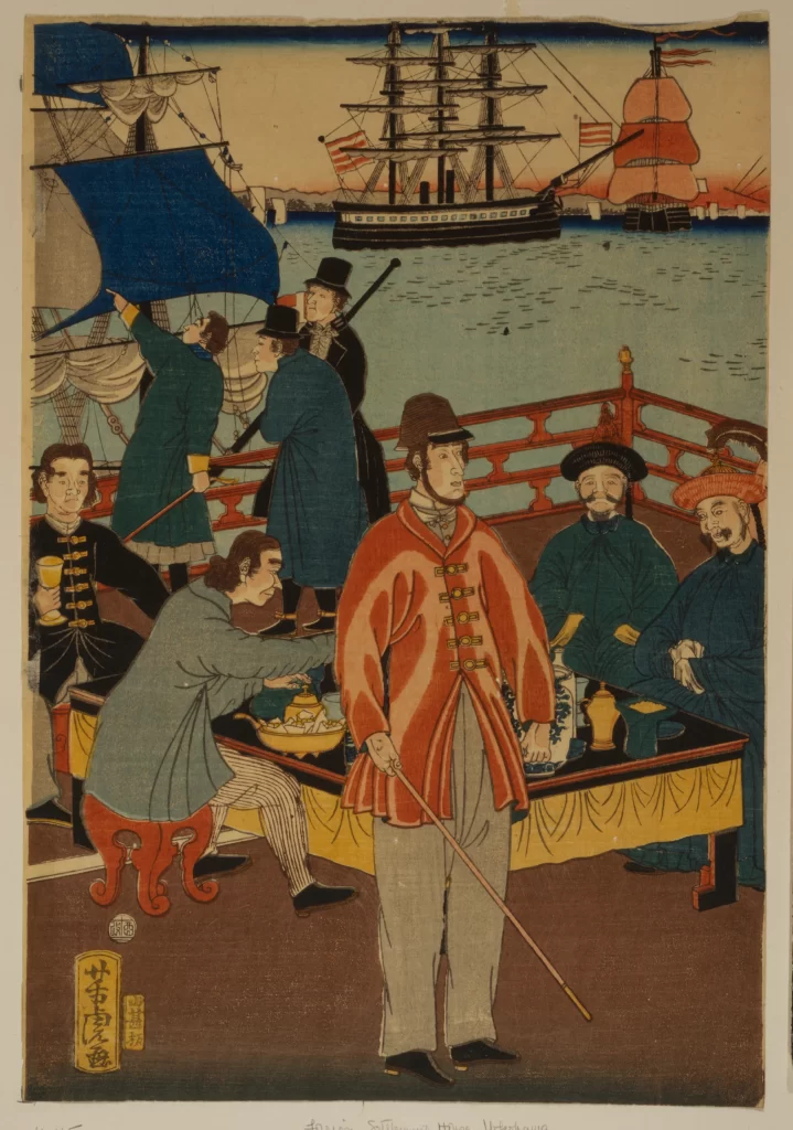 Traditional Japanese Art Historical Scene Foreign Visitors Cultural Exchange Ships Ukiyo-e