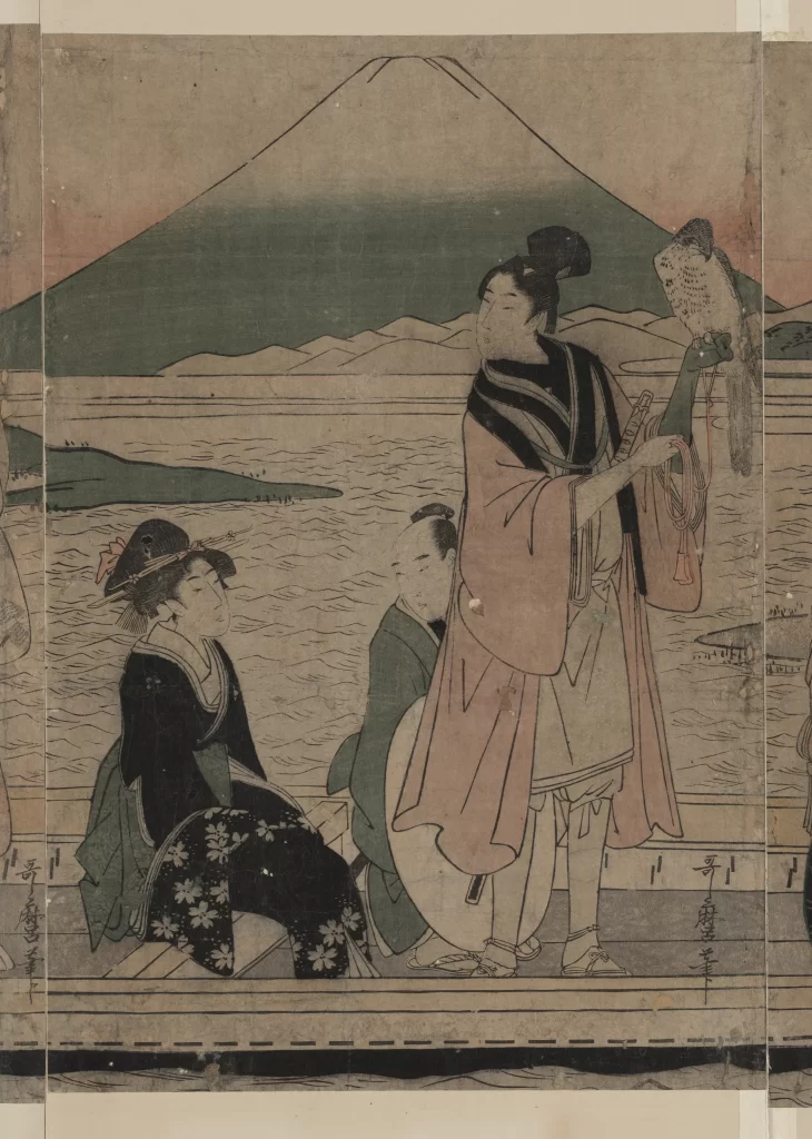 Traditional Japanese Art Historical Scene Mountain Landscape Cultural Attire Serene Atmosphere