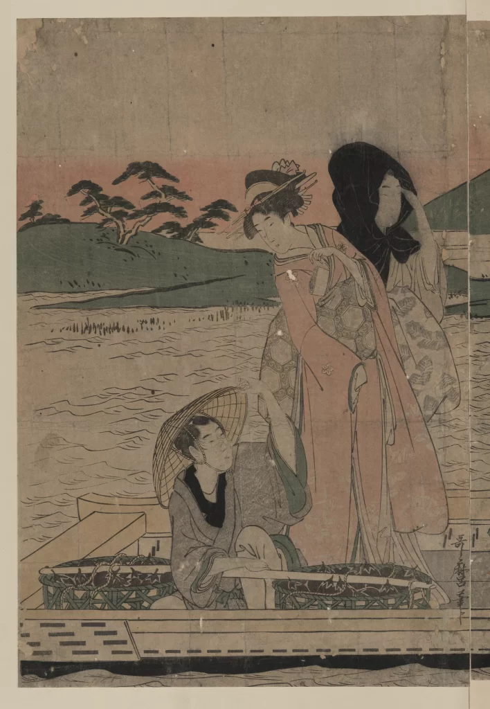 Traditional Japanese Art Historical Scene Pastel Colors Cultural Attire Serene Landscape
