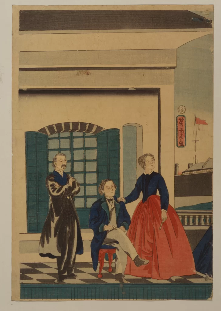 Traditional Japanese Art Historical Scene Western Clothing Cultural Exchange Edo Period