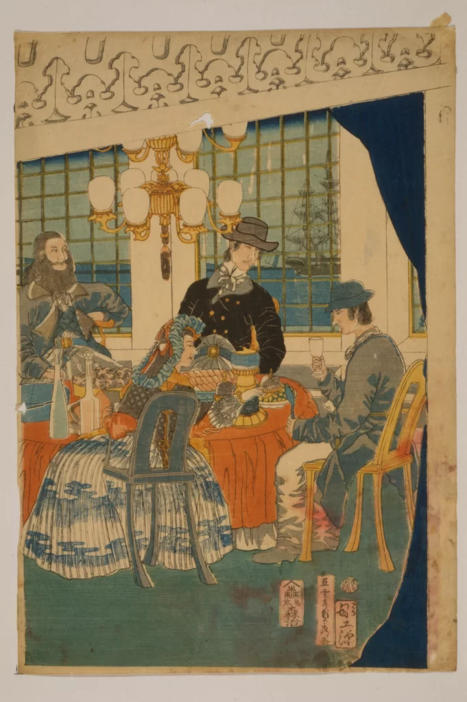 Traditional Japanese Art Historical Scene Western Influence Cultural Exchange Ukiyo-e Print