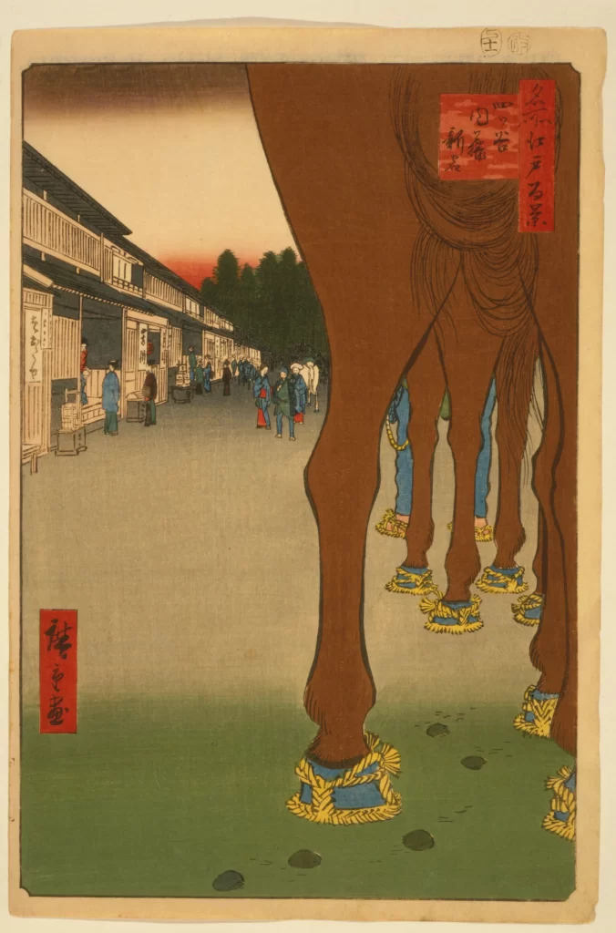 Traditional Japanese Art Horses Street Scene Ukiyo-e Historical Setting