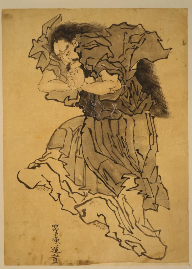 Traditional Japanese Art Ink Drawing Historical Figure Cultural Heritage Dynamic Pose
