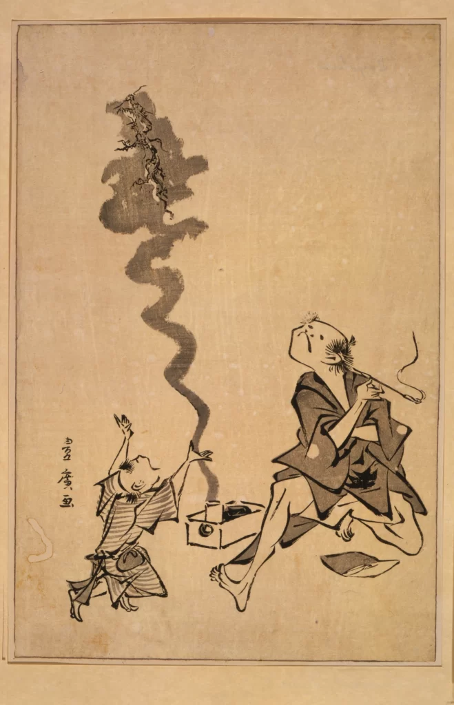 Traditional Japanese Art Ink Painting Smoke Figures Cultural Heritage