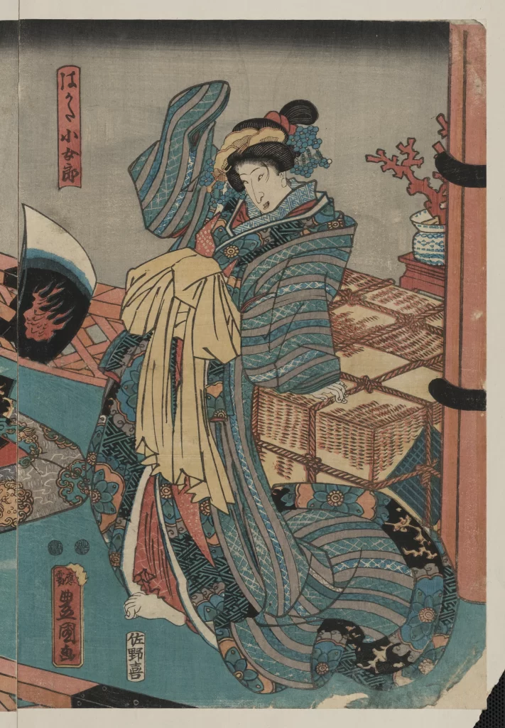 Traditional Japanese Art Kimono Blue And White Floral Patterns Ukiyo-e Cultural Heritage
