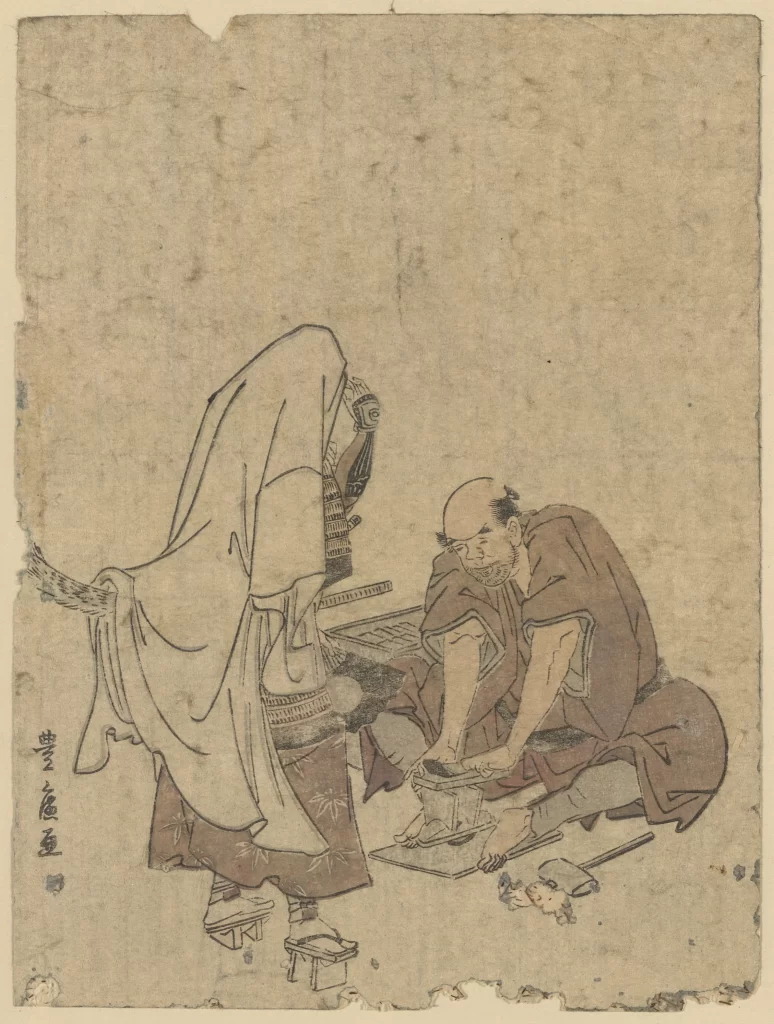 Traditional Japanese Art Monochrome Historical Scene Cultural Depiction Detailed Line Work