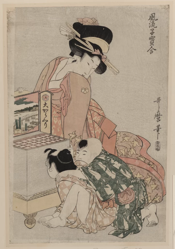 Traditional Japanese Art Mother And Child Pastel Colors Ukiyo-e Cultural Depiction