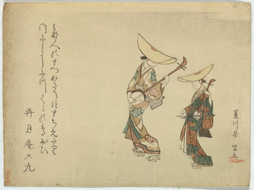 Traditional Japanese Art Musicians Kimonos Cultural Heritage Historical Illustration