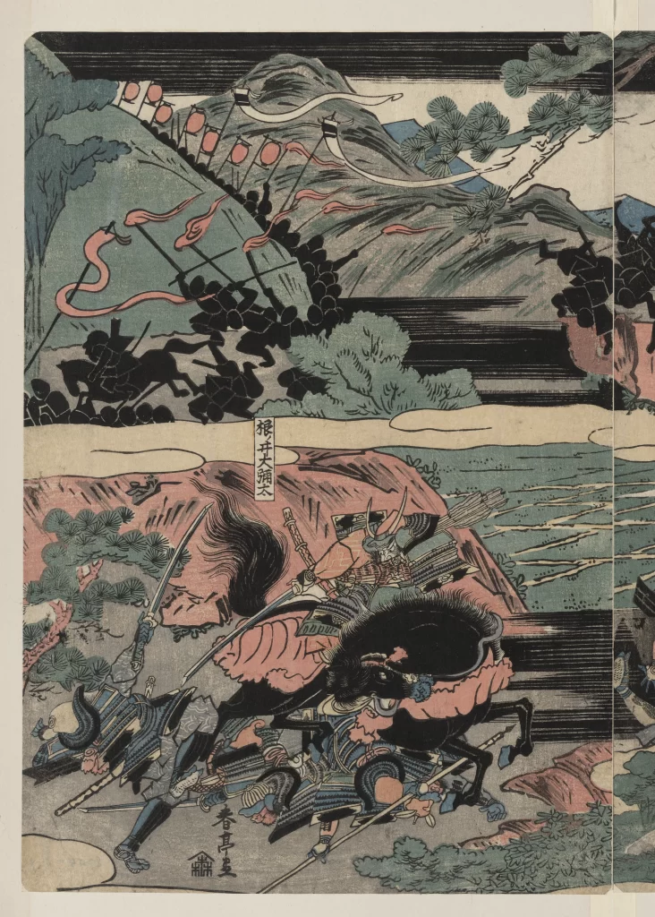 Traditional Japanese Art Samurai Battle Scene Vibrant Colors Dynamic Composition Historical Narrative