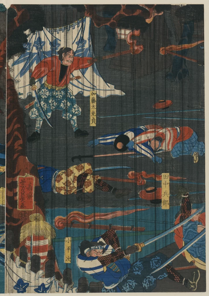 Traditional Japanese Art Samurai Battle Scene Vibrant Colors Dynamic Composition Historical Narrative