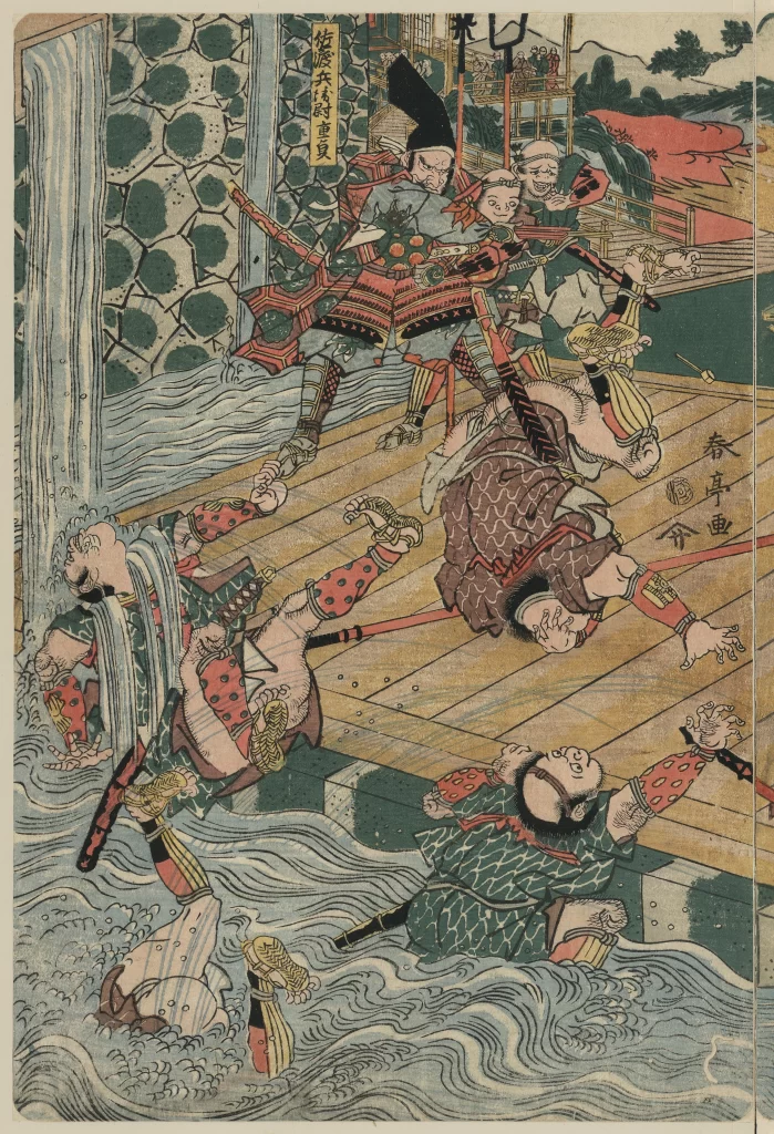 Traditional Japanese Art Samurai Dynamic Action Vibrant Colors Historical Scene