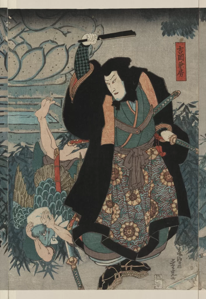 Traditional Japanese Art Samurai Dynamic Action Vibrant Colors Historical Scene