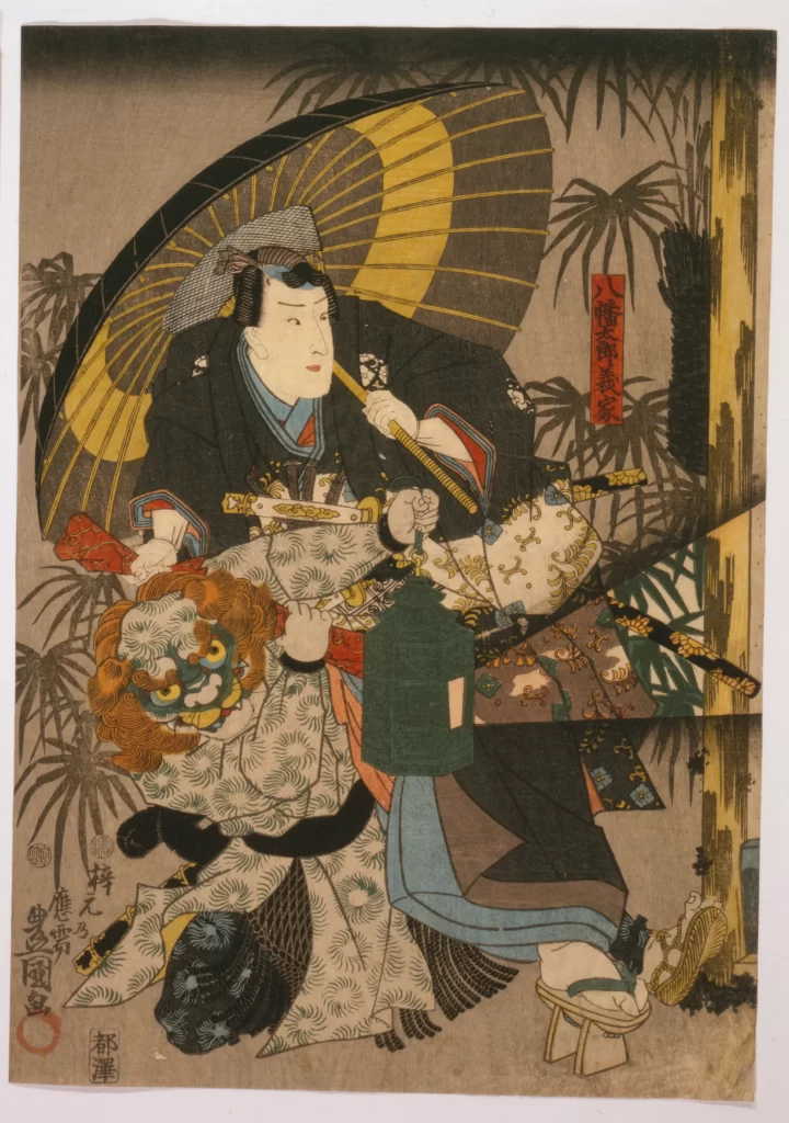 Traditional Japanese Art Samurai Umbrella Kabuki Costume Ukiyo-e