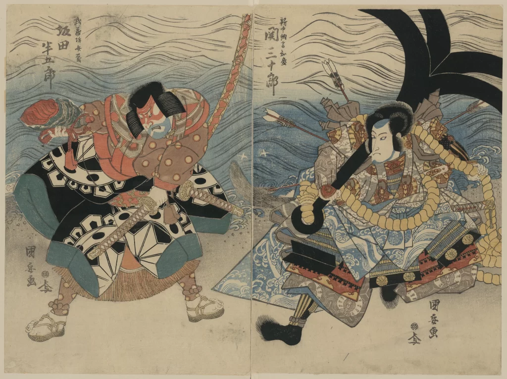 Traditional Japanese Art Samurai Vibrant Colors Dynamic Poses Historical Figures