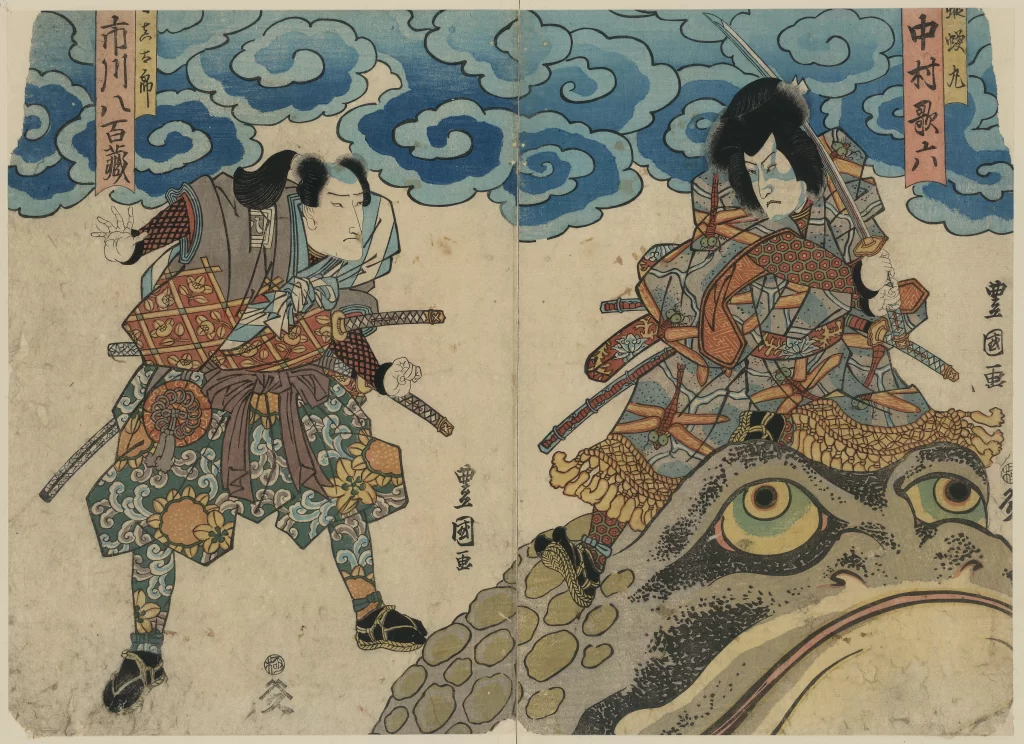 Traditional Japanese Art Samurai Vibrant Colors Dynamic Poses Historical Scene