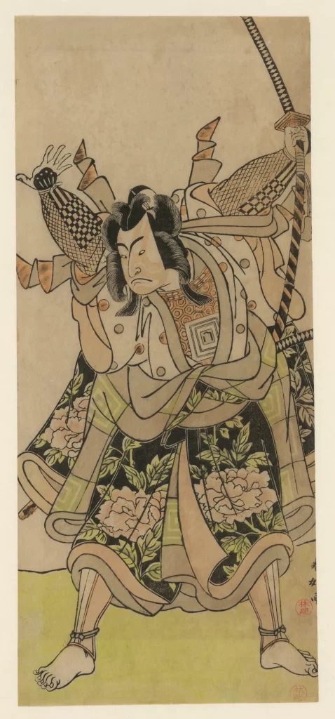 Traditional Japanese Art Sumo Wrestler Patterned Attire Bold Lines Cultural Depiction