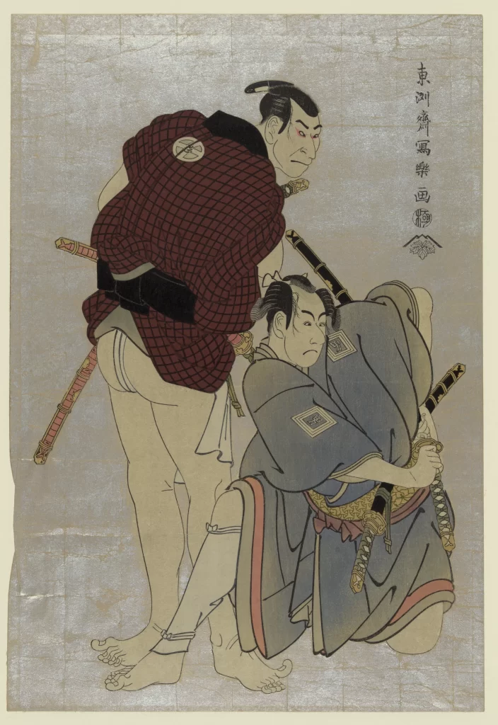 Traditional Japanese Art Sumo Wrestlers Red And Blue Detailed Patterns Historical Scene