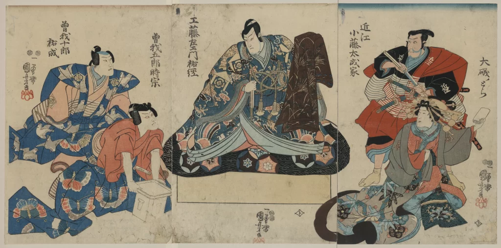 Traditional Japanese Art Sumo Wrestlers Vibrant Colors Historical Scene Cultural Depiction