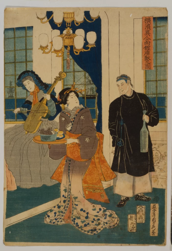 Traditional Japanese Art Ukiyo-e Cultural Scene Historical Attire Indoor Setting