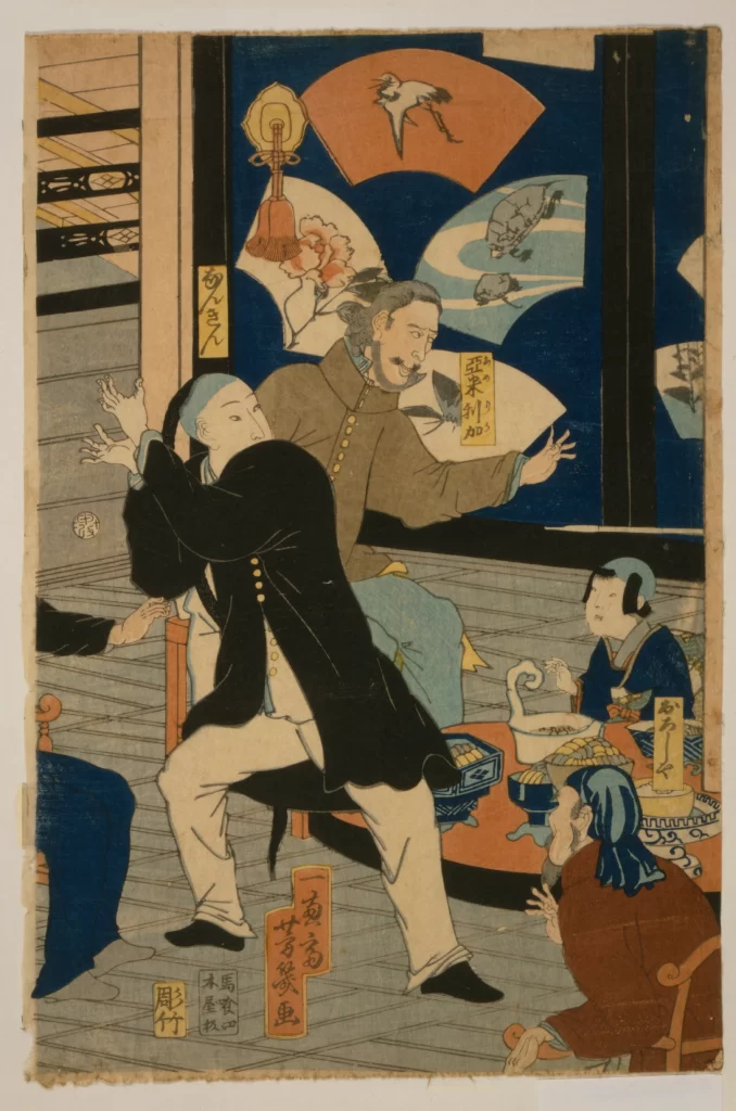 Traditional Japanese Art Ukiyo-e Cultural Scene Historical Setting Indoor Gathering
