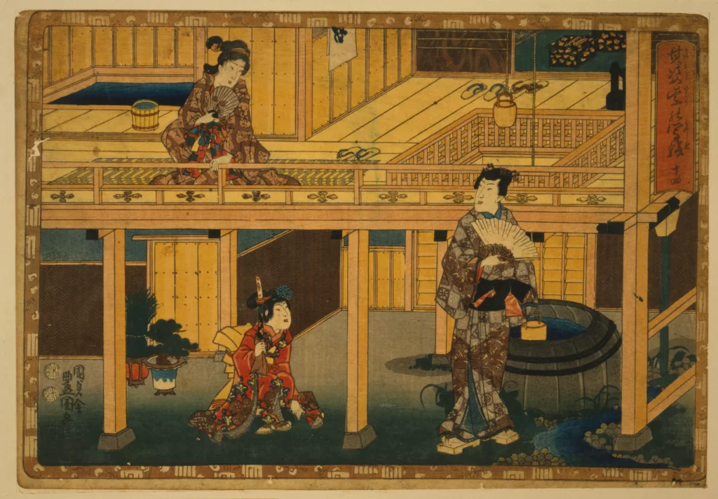 Traditional Japanese Art Ukiyo-e Edo Period Cultural Scene Historical Illustration