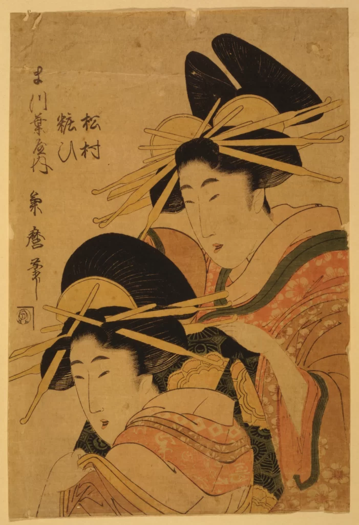 Traditional Japanese Art Ukiyo-e Geisha Hair Ornaments Kimono