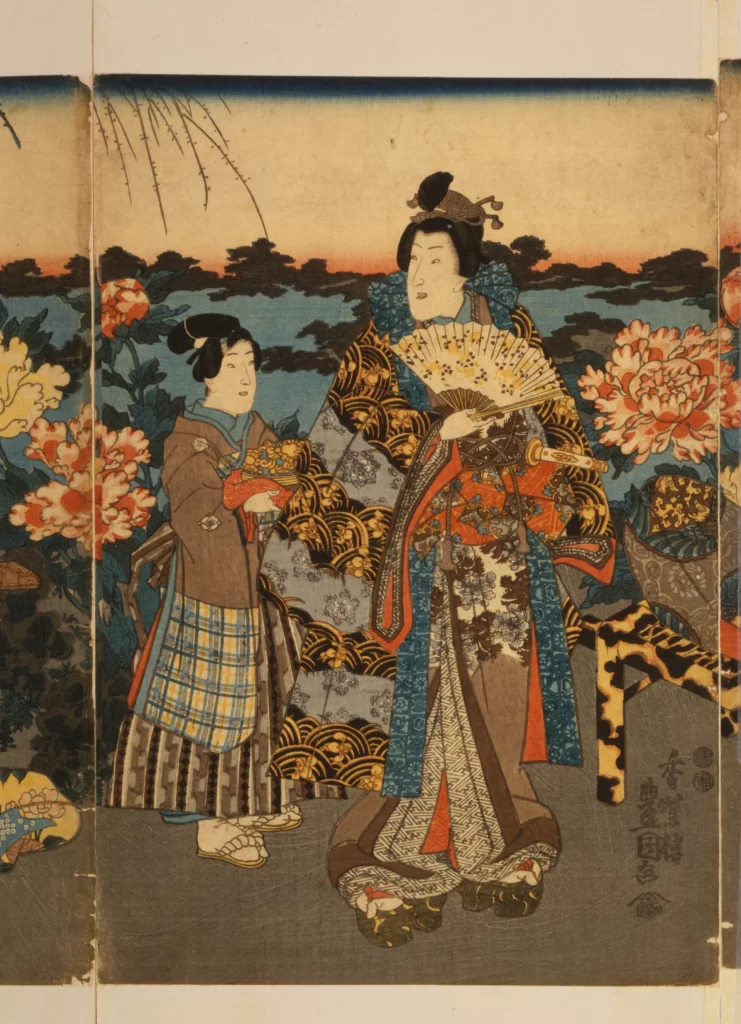 Traditional Japanese Art Ukiyo-e Historical Attire Garden Scene Cultural Heritage