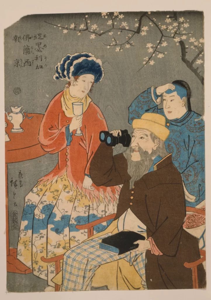 Traditional Japanese Art Ukiyo-e Historical Figures Cultural Attire Cherry Blossoms