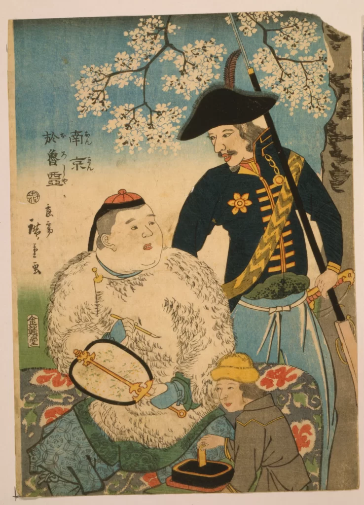 Traditional Japanese Art Ukiyo-e Historical Figures Cultural Attire Cherry Blossoms