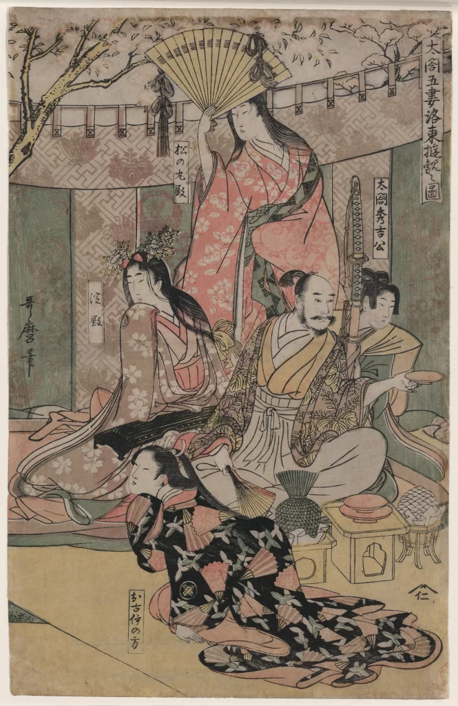 Traditional Japanese Art Ukiyo-E Historical Figures Pastel Colors Cultural Scene Detailed Costumes