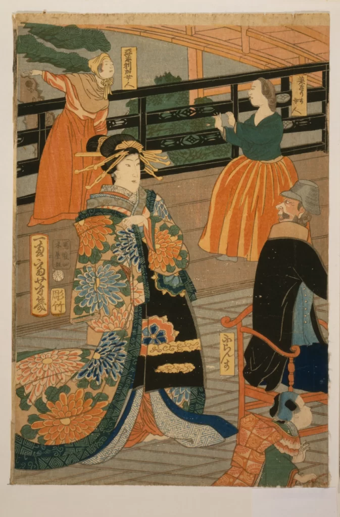 Traditional Japanese Art Ukiyo-e Historical Scene Cultural Attire Woodblock Print