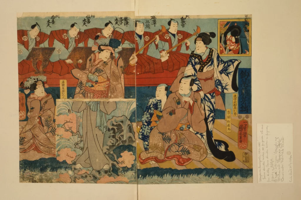 Traditional Japanese Art Ukiyo-e Historical Scene Cultural Depiction Colorful Figures