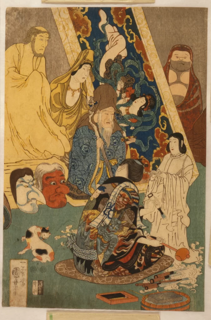 Traditional Japanese Art Ukiyo-e Historical Scene Cultural Depiction Colorful Figures