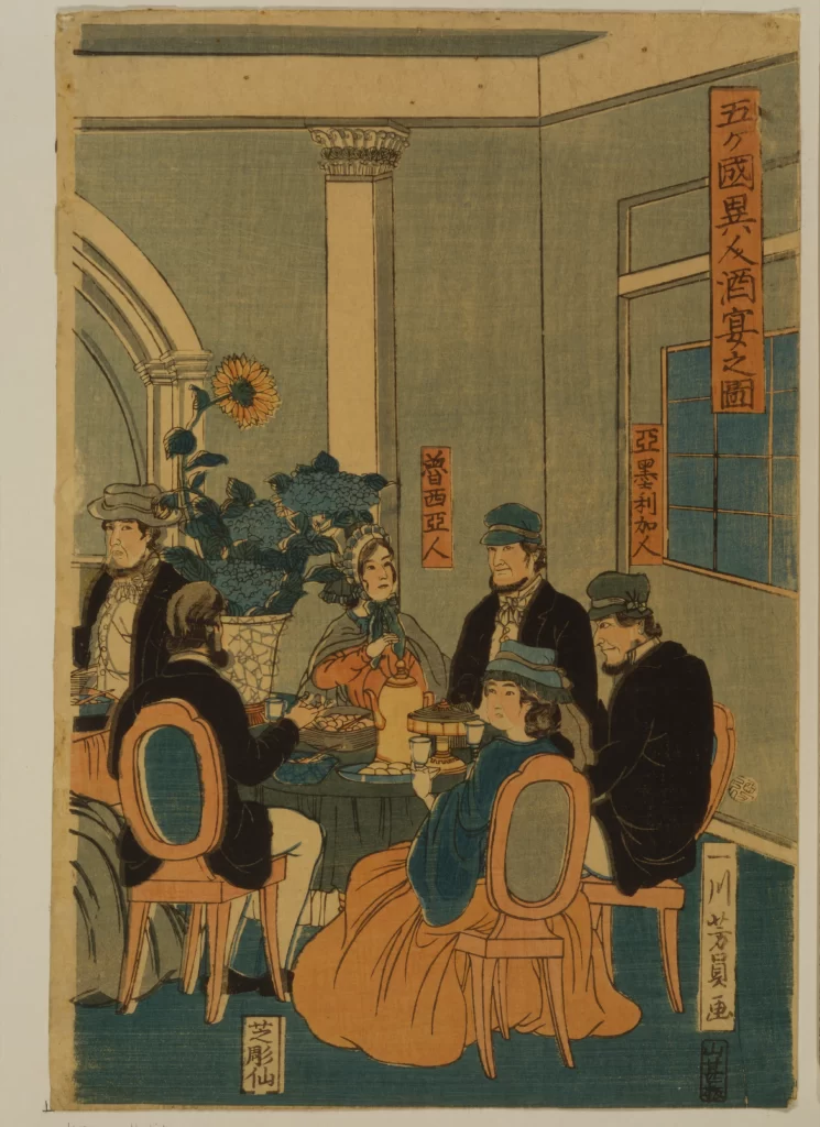 Traditional Japanese Art Ukiyo-e Historical Scene Cultural Depiction Tea Ceremony