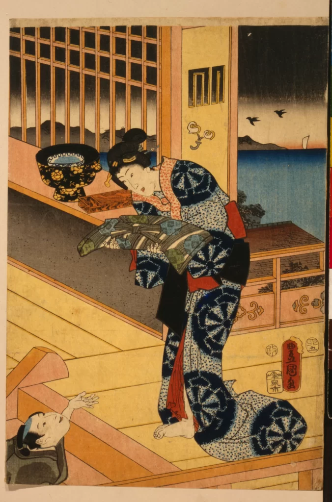 Traditional Japanese Art Ukiyo-e Woman Kimono Landscape Cultural Scene