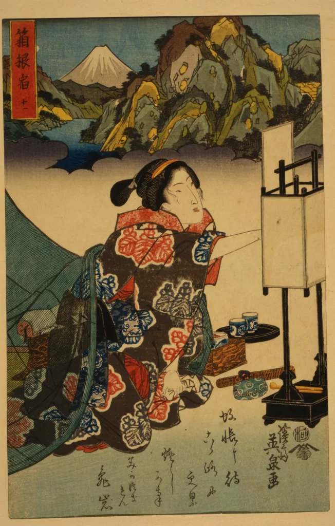 Traditional Japanese Art Ukiyo-e Woman Landscape Cultural Scene