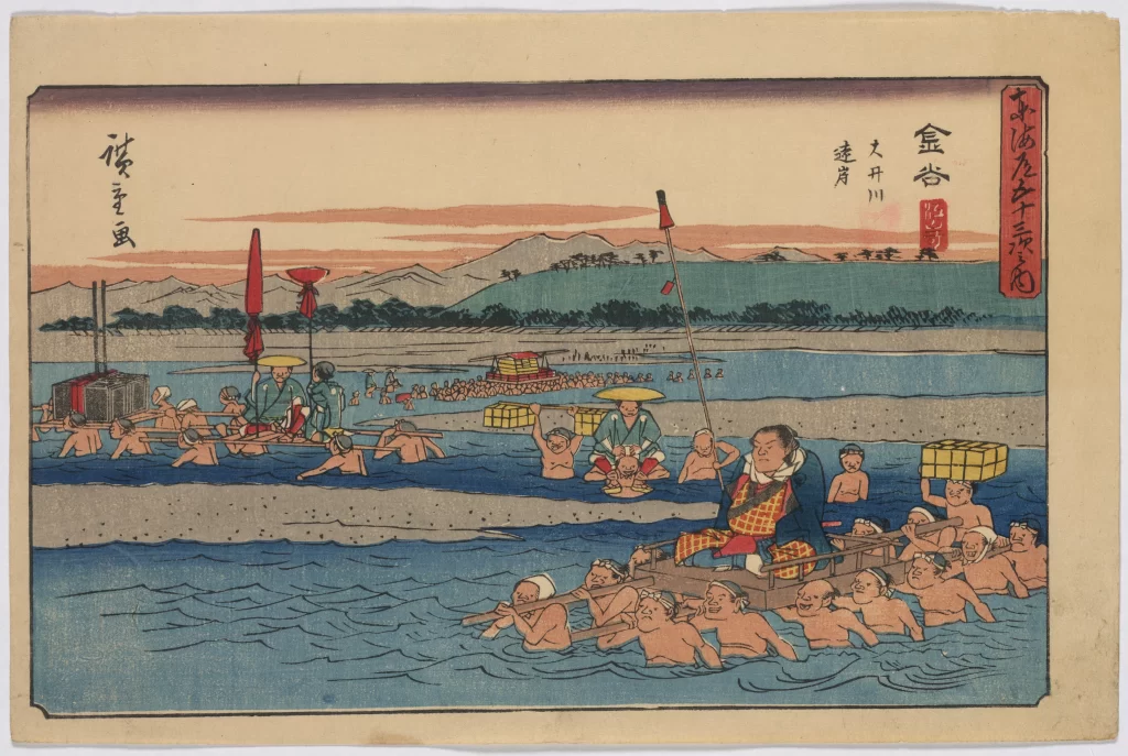Traditional Japanese Art Vibrant Colors Historical Scene Cultural Depiction Serene Landscape Detailed Illustration