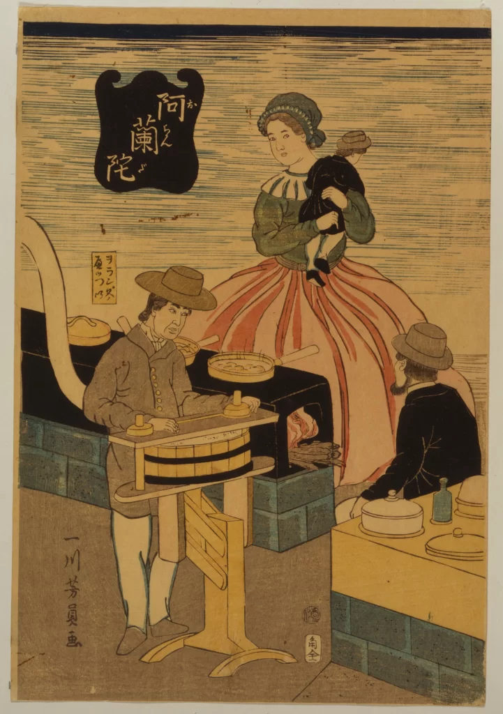 Traditional Japanese Art Woodblock Print Historical Scene Cultural Depiction Everyday Life