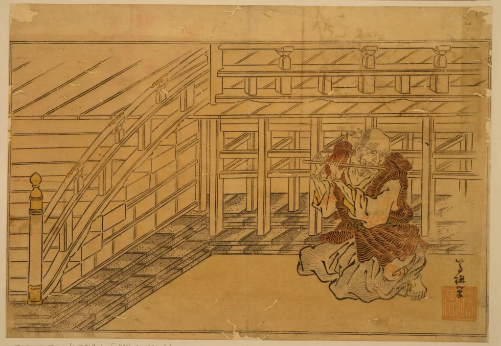 Traditional Japanese Art Woodblock Print Sumo Wrestler Cultural Scene Historical Depiction