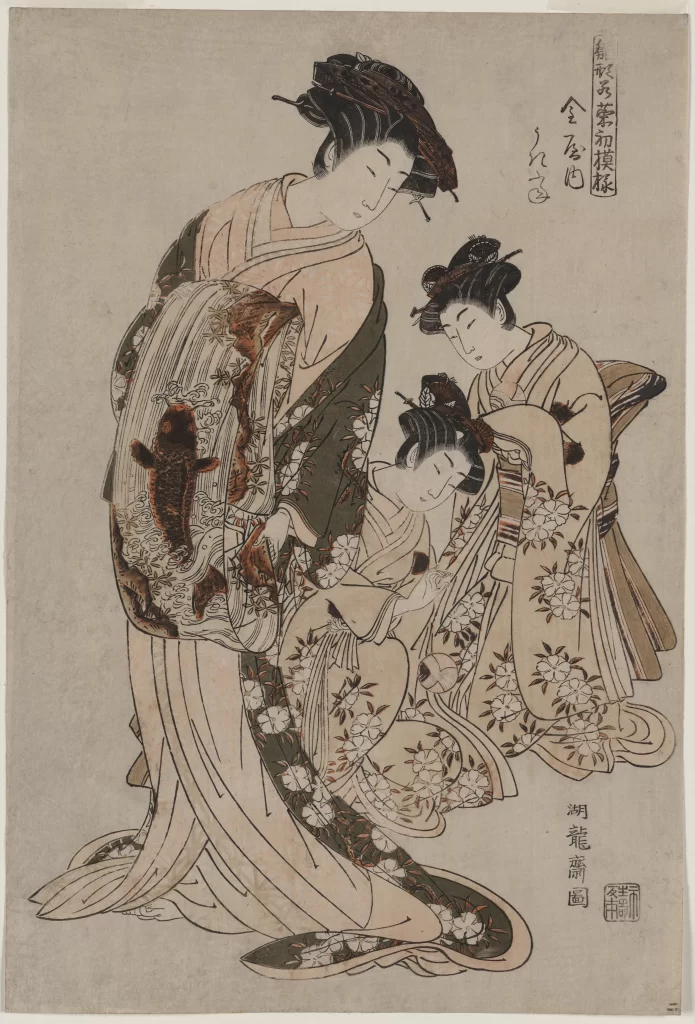 Traditional Japanese Attire Elegant Floral Patterns Black And White Cultural Artistry Historical Scene