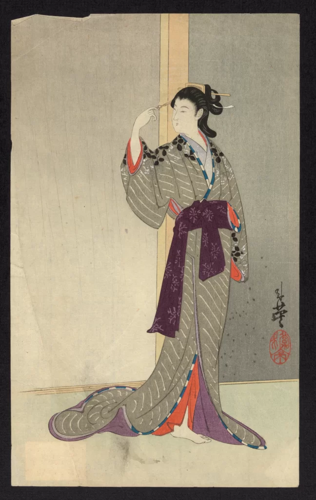 Traditional Japanese Attire Kimono Elegant Purple Red Black Artistic