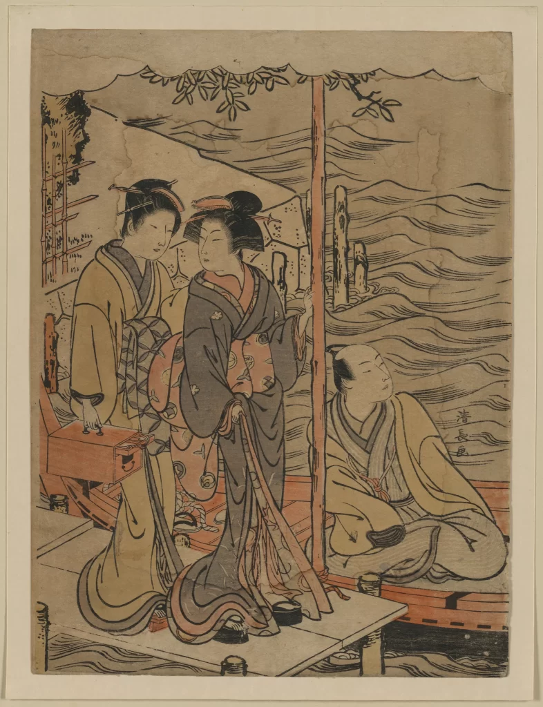 Traditional Japanese Attire Serene Landscape Soft Pastels Cultural Scene Historical Art