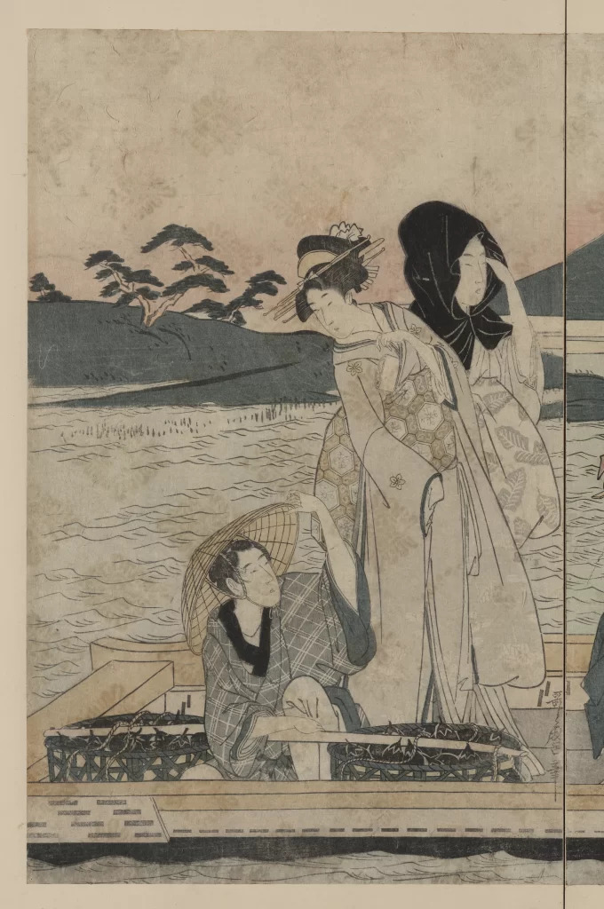 Traditional Japanese Attire Serene Landscape Watercolor Cultural Scene Historical Setting