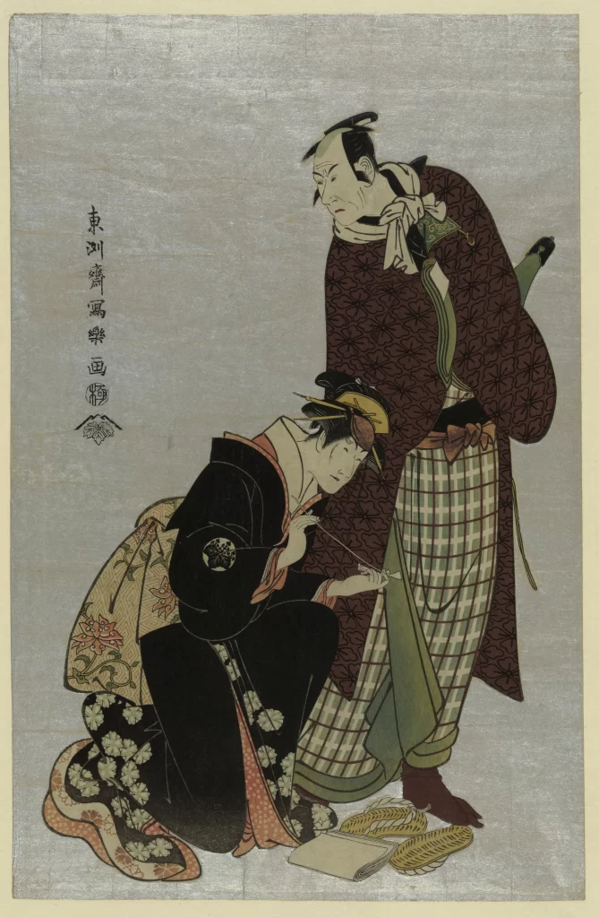 Traditional Japanese Attire Ukiyo-e Art Black And Red Intricate Patterns Historical Scene